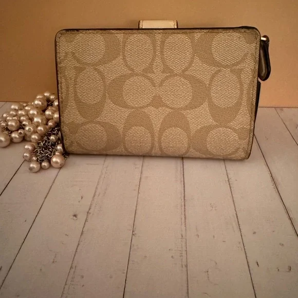 Coach Beige and Gold Women's Wallet - Picture 2 of 10